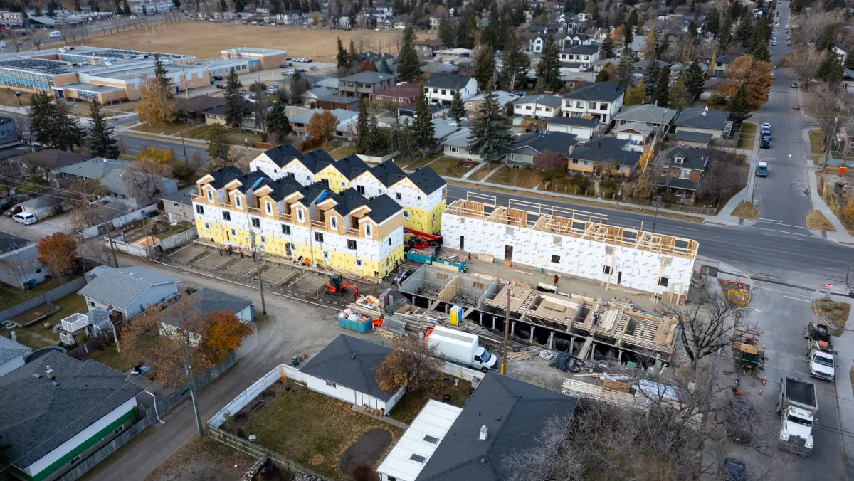 Aerial view of a PCH Builders development site in Calgary